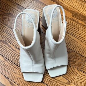 Vince Camuto Leather Women's Cream Open-Toe Mules